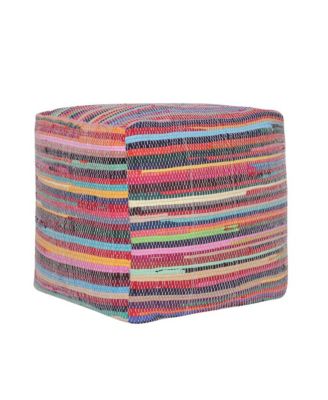 Cotton Cube Striped Pouf Ottoman for Living Room and Bedroom