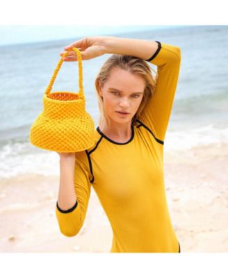 PETITE NAGA Macrame Vessel Basket Bag in Butter Yellow