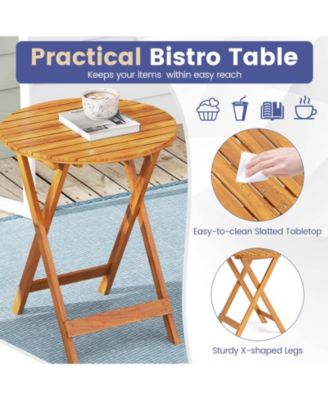 3 Pieces Acacia Wood Patio Folding Bistro Set with Soft Cushions