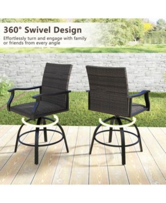 3 Pieces PE Wicker Patio Swivel Bar Set with Quick-Drying Foam-Black