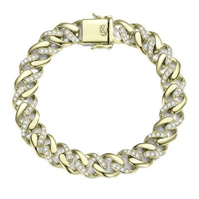 Bold Men's Curb Chain Bracelet with Iced Out Cubic Zirconia in Sterling Silver