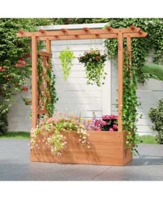 Wooden Raised Garden Bed with 2 Planter Boxes and Dividers-Natural
