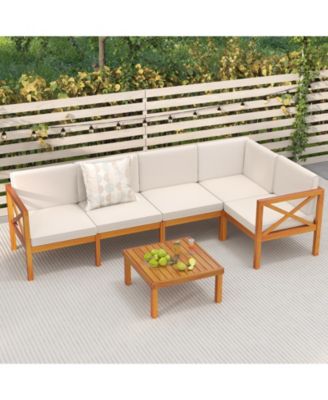 Outdoor 6 Pieces Acacia Wood Patio Sectional Furniture Set