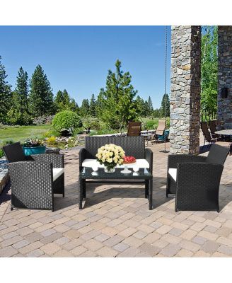 4PCS Rattan Patio Conversation Set Outdoor w/ Coffee Table Cushioned Sofa