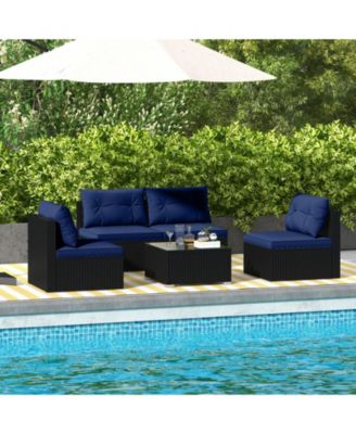 5-Piece Outdoor Patio Furniture Set with Cushions and Coffee Table