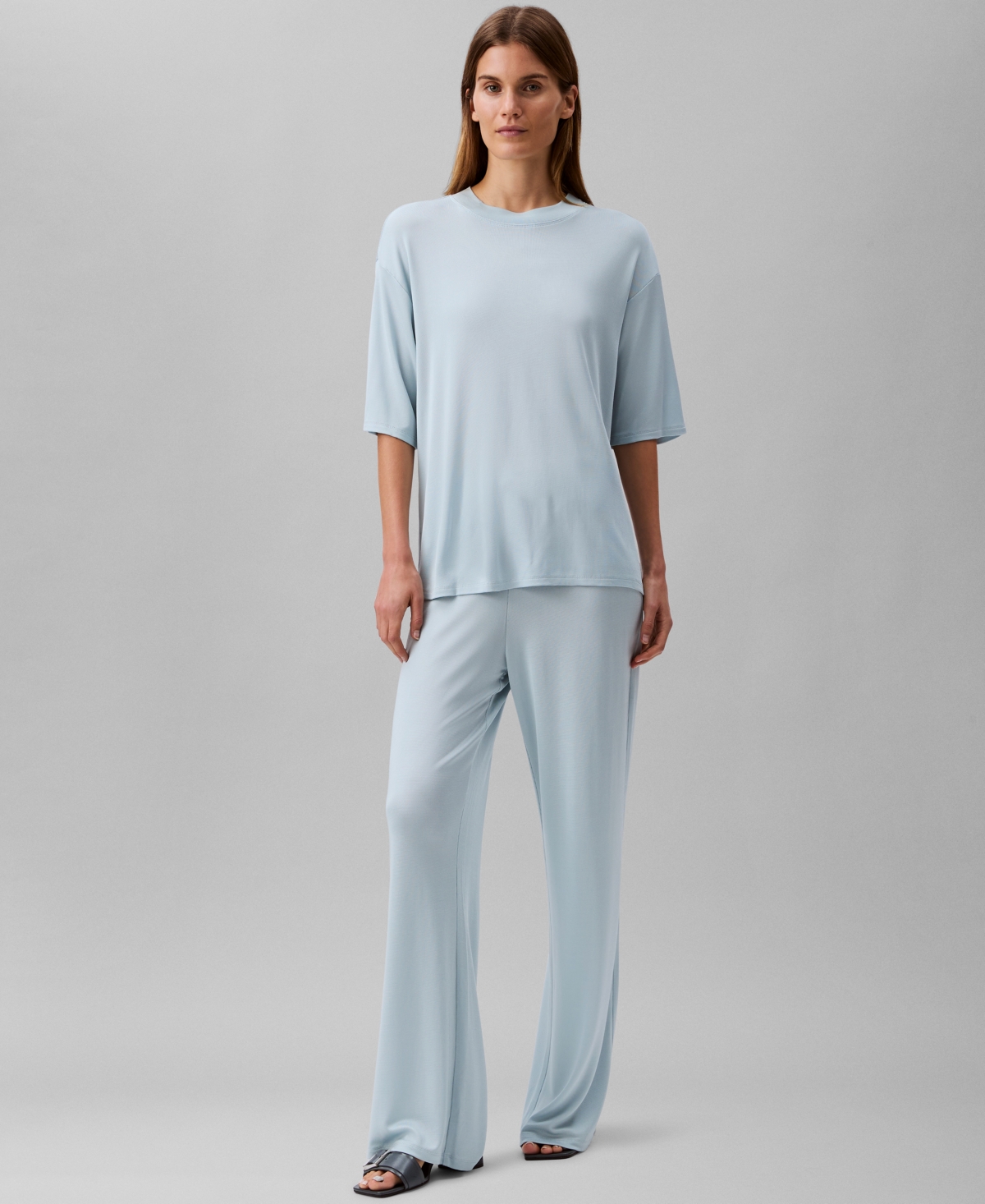 Calvin Klein Women's Shine Texture Relaxed Crewneck T-shirt In Blue