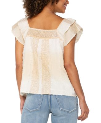 Petite Cotton Frayed Square-Neck Top