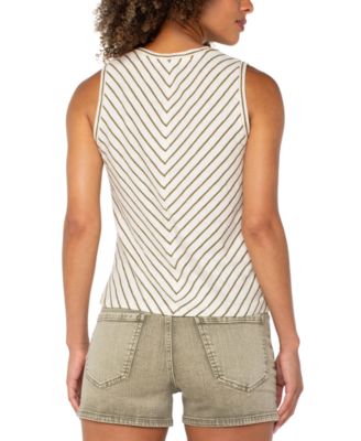 Petite Striped Twist-Front Sleeveless Top
