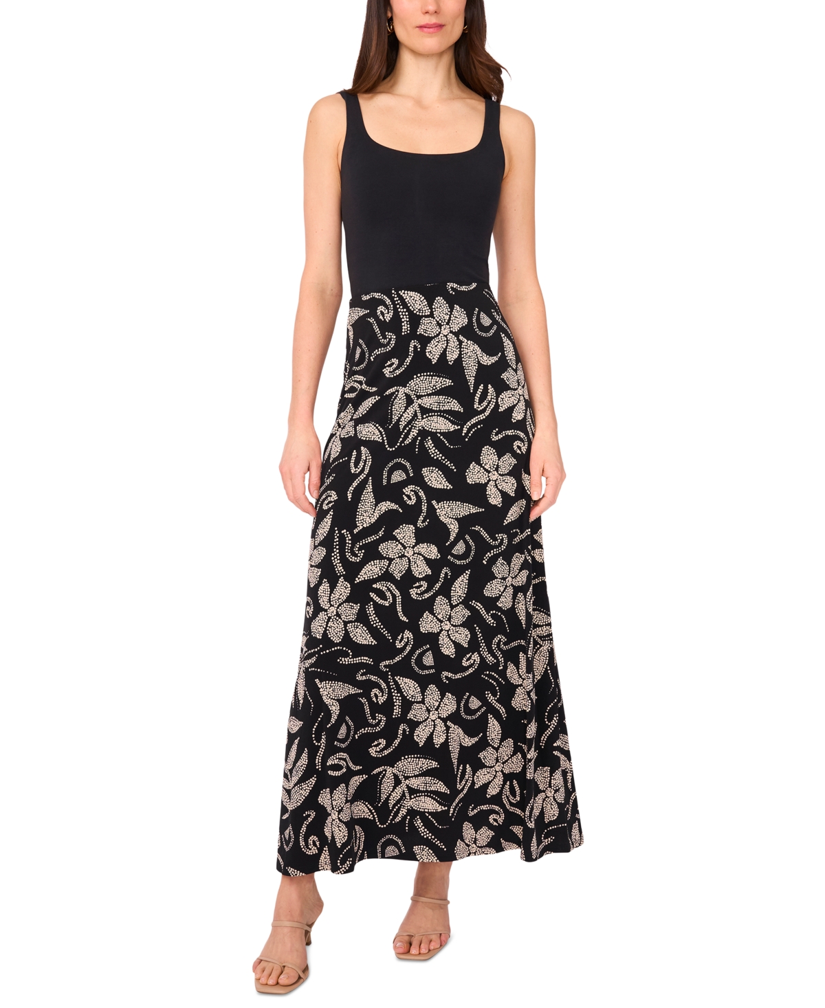 Women's Printed Pull-On Maxi Skirt - Rich Black