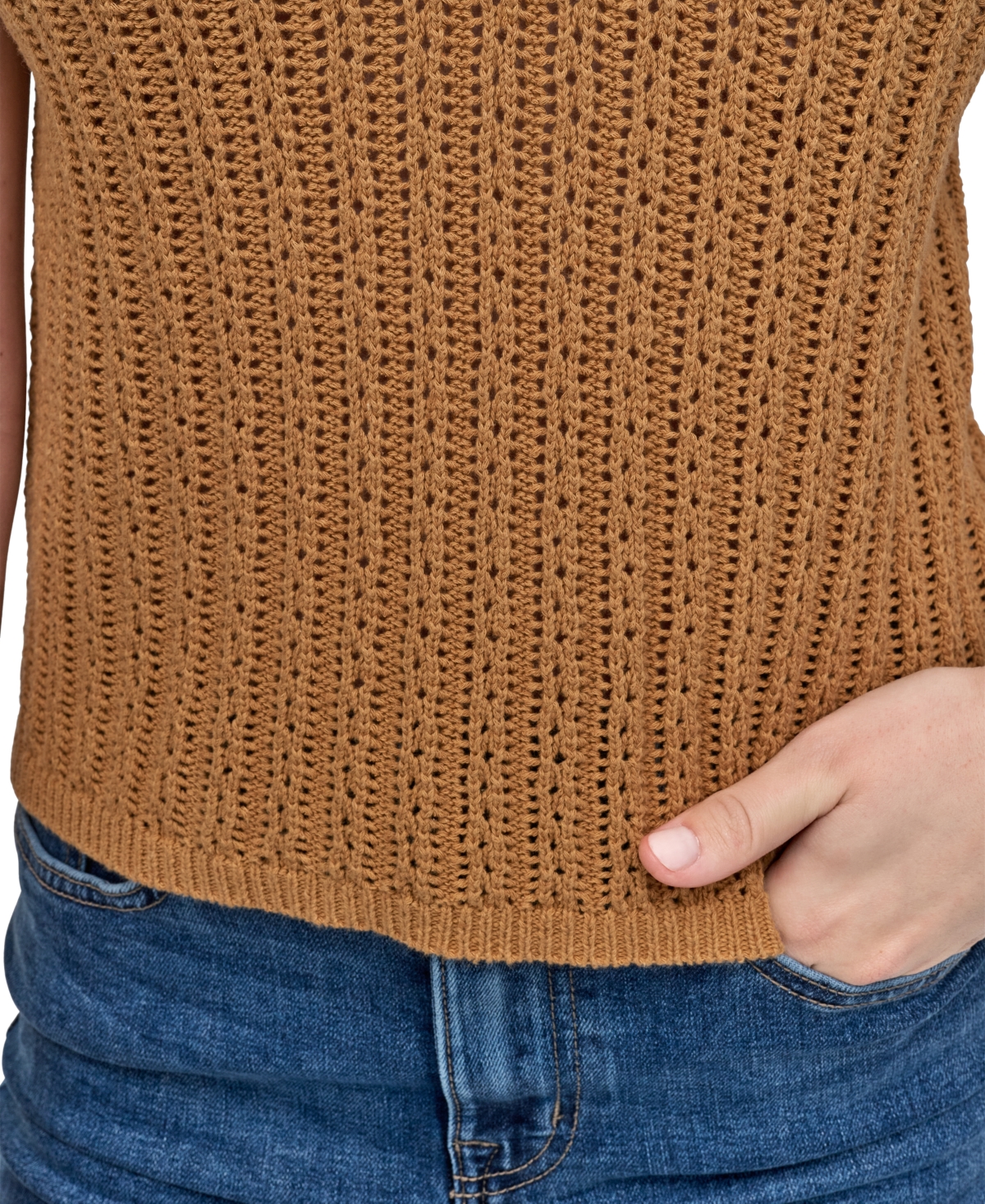 Dkny Jeans Women's Lacey Stitch Collared Sleeveless Sweater