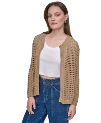 売れ筋商品|||ダナキャランニューヨーク ニット&セーター アウター レディース Women's Open-Stitch Drop-Shoulder Cardigan Sweater White 32634258_fpx.tif?$filterlrg$&