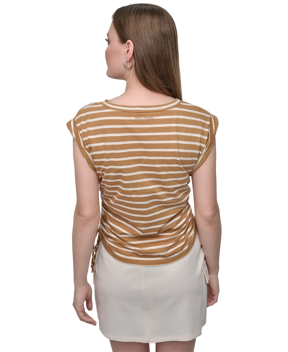 Dkny Jeans Petite Cotton Ruched Side-tie Sleeveless Tee In Brown