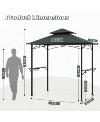 Outdoor Double-Tiered Grill Gazebo Canopy with 2 Shelves and 7 Hooks