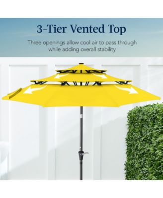 10ft 3-Tier Patio Umbrella, Market Sun Shade w/ Tilt Adjustment, Easy Crank