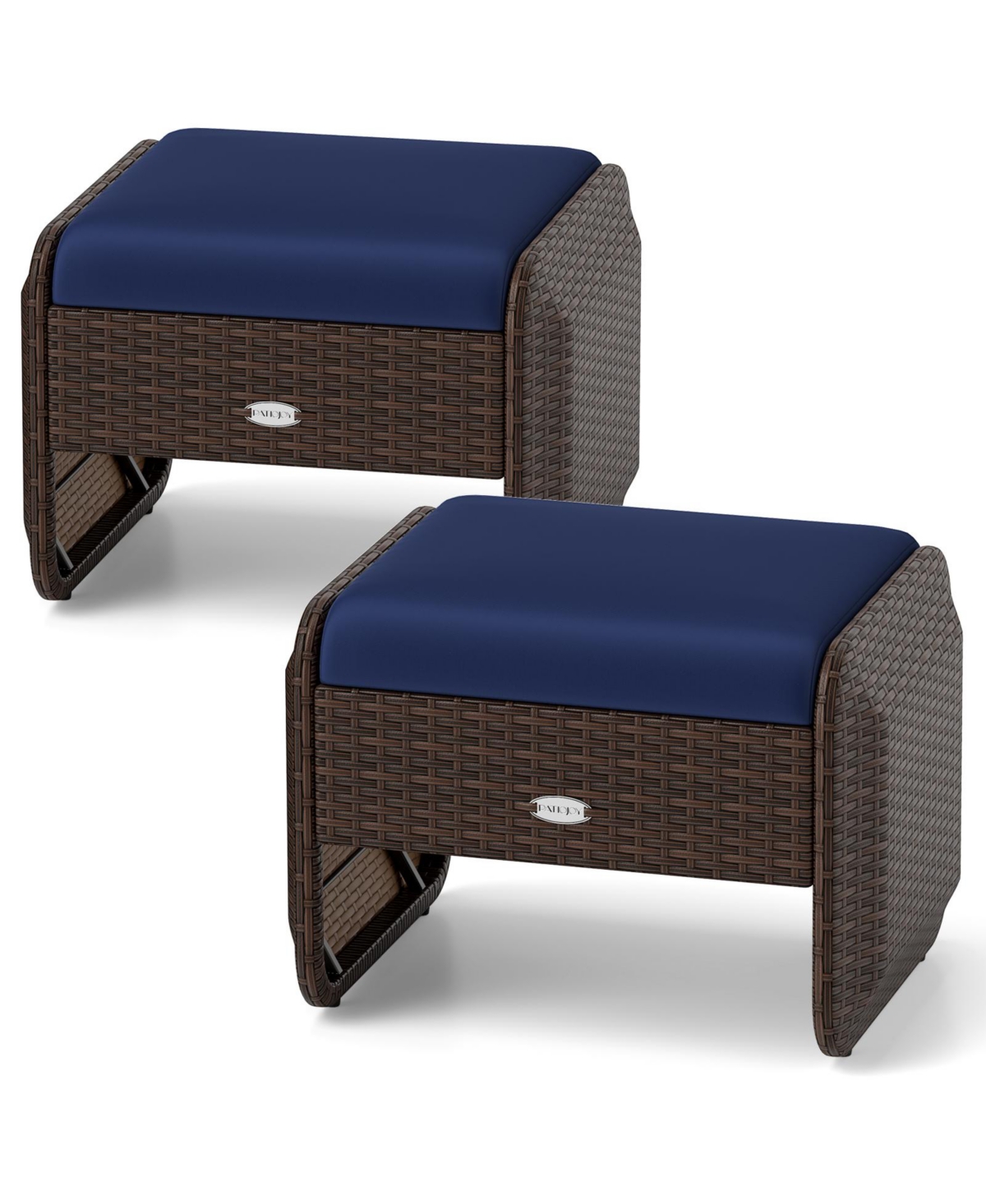 2 Pieces Outdoor Patio Pe Wicker Ottomans with Removable Cushions