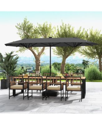 13FT Double-sided Patio Umbrella with Solar Lights for Garden Pool Backyard-Gray