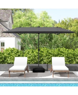 13FT Double-sided Patio Umbrella with Solar Lights for Garden Pool Backyard-Gray