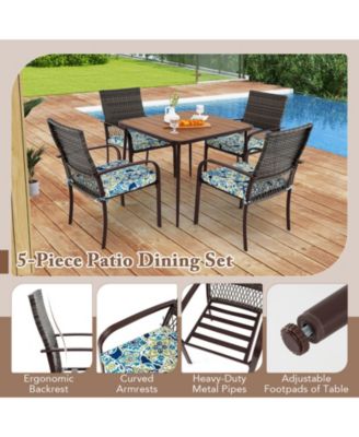 5 Pieces Patio Dining Set 4 Cushioned Rattan Armchairs and Square Table