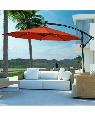 10 Feet 360° Rotation Solar Powered LED Patio Offset Umbrella without Weight Base