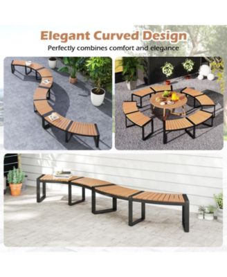 Patio Curved Bench with Slatted Seat and Metal Legs