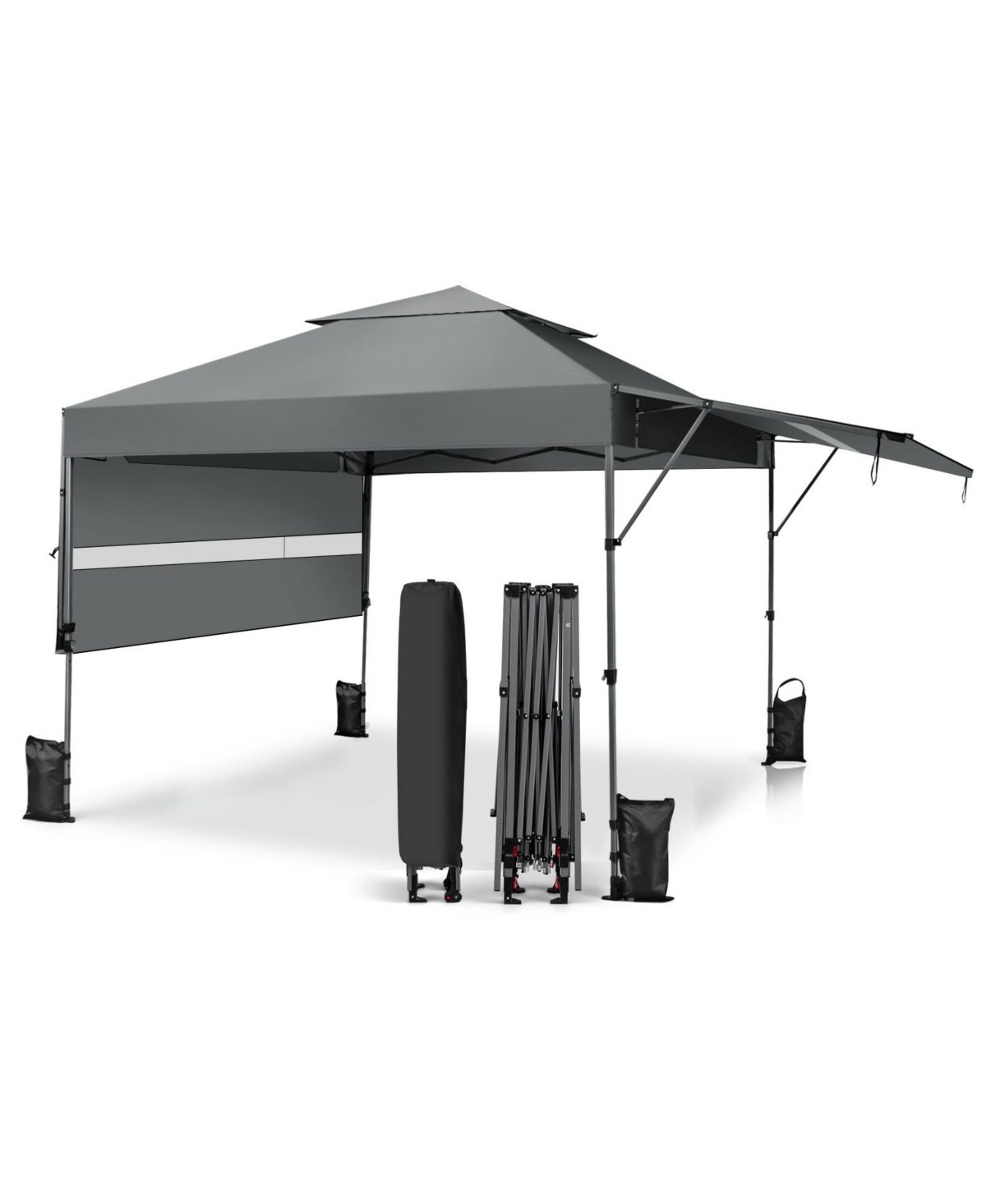 10 x 17.6 Feet Outdoor Instant Pop-up Canopy Tent with Dual Half Awnings - Grey