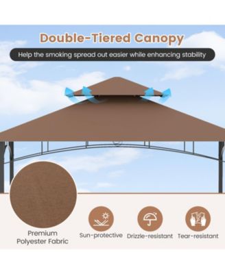13 x 5 Feet Grill Gazebo with Dual Side Awnings and 2 Shelves Adjustable Shadow-Coffee