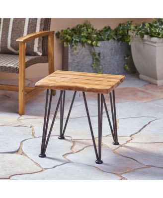 18 Inch Rustic Industrial Accent Table & Side Table for Patio, Acacia Wood Top, Iron Legs