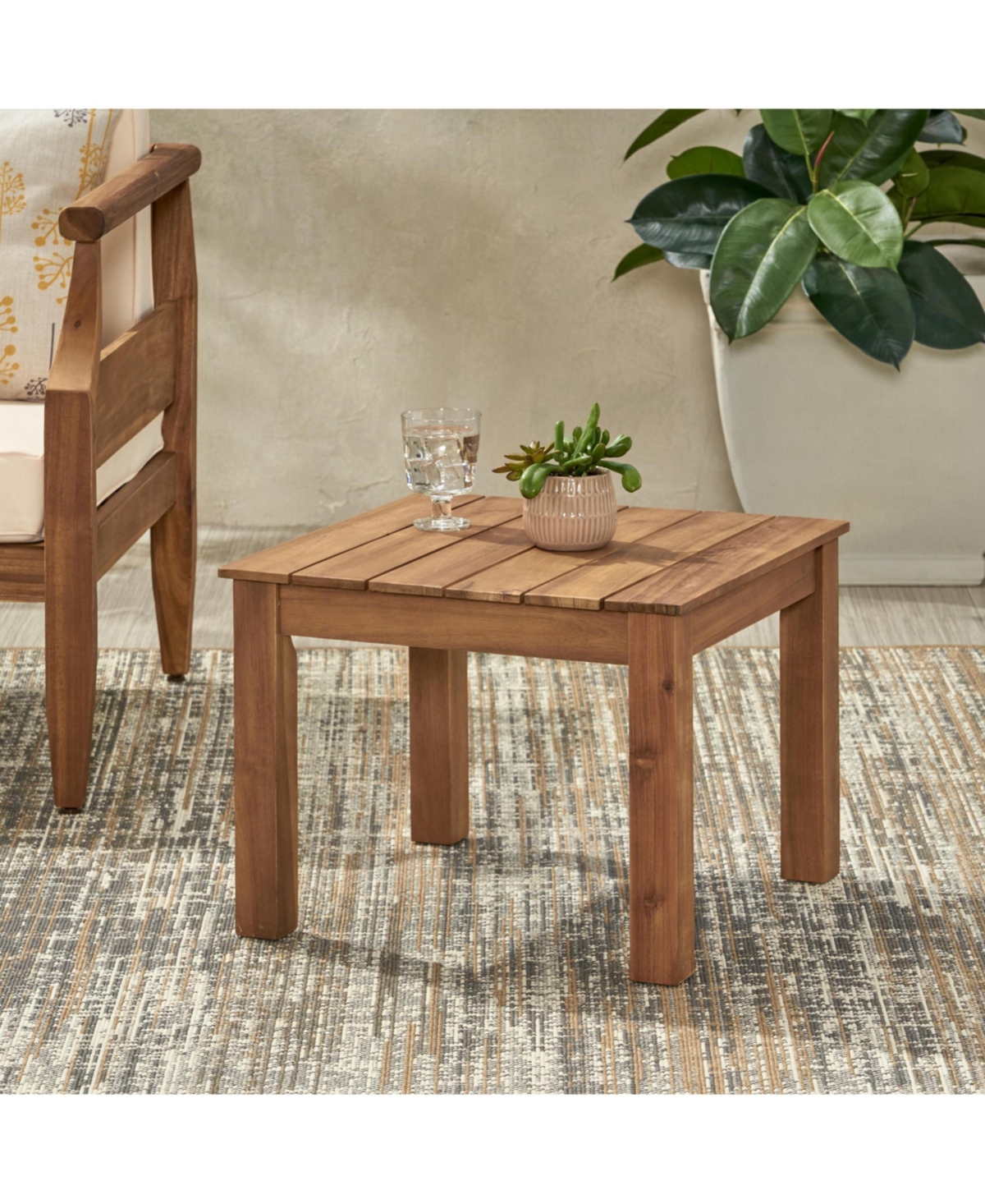 Outdoor Patio Acacia Wood Square Outdoor Side Table