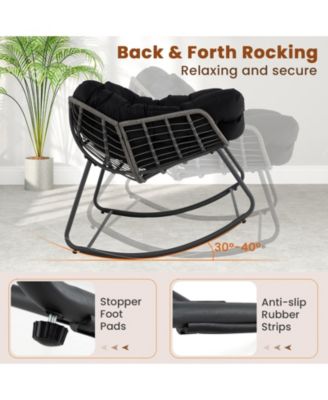 Outdoor Rocking Chair Oversized Patio PE Wicker Egg Chair with Cushion