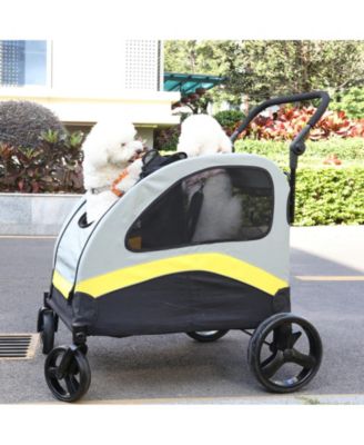 Large Dog Stroller for 2 Dogs Foldable Pet Travel Carrier Zipper Divider 4 Wheels
