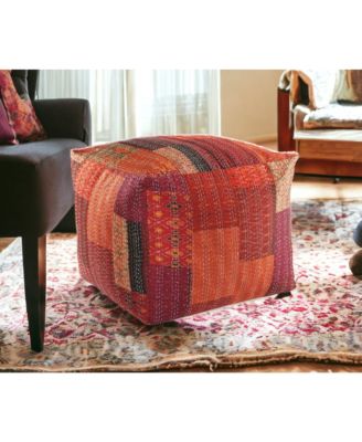 Modern Cotton Blend Fabric Ottoman Pouf Accent Seat
