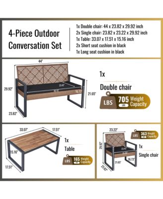 4-Piece Patio Furniture Set Outdoor Balcony Porch Garden Backyard Lawn Furniture Acacia Wood Table Top