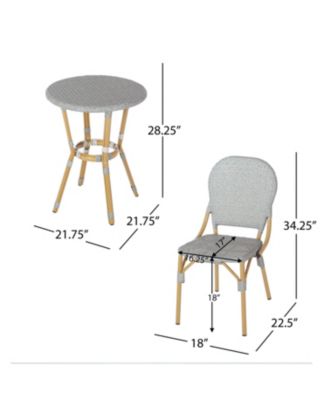 Outdoor Aluminum Armless French Bistro Set, 3-Piece, Gray and Bamboo Finish