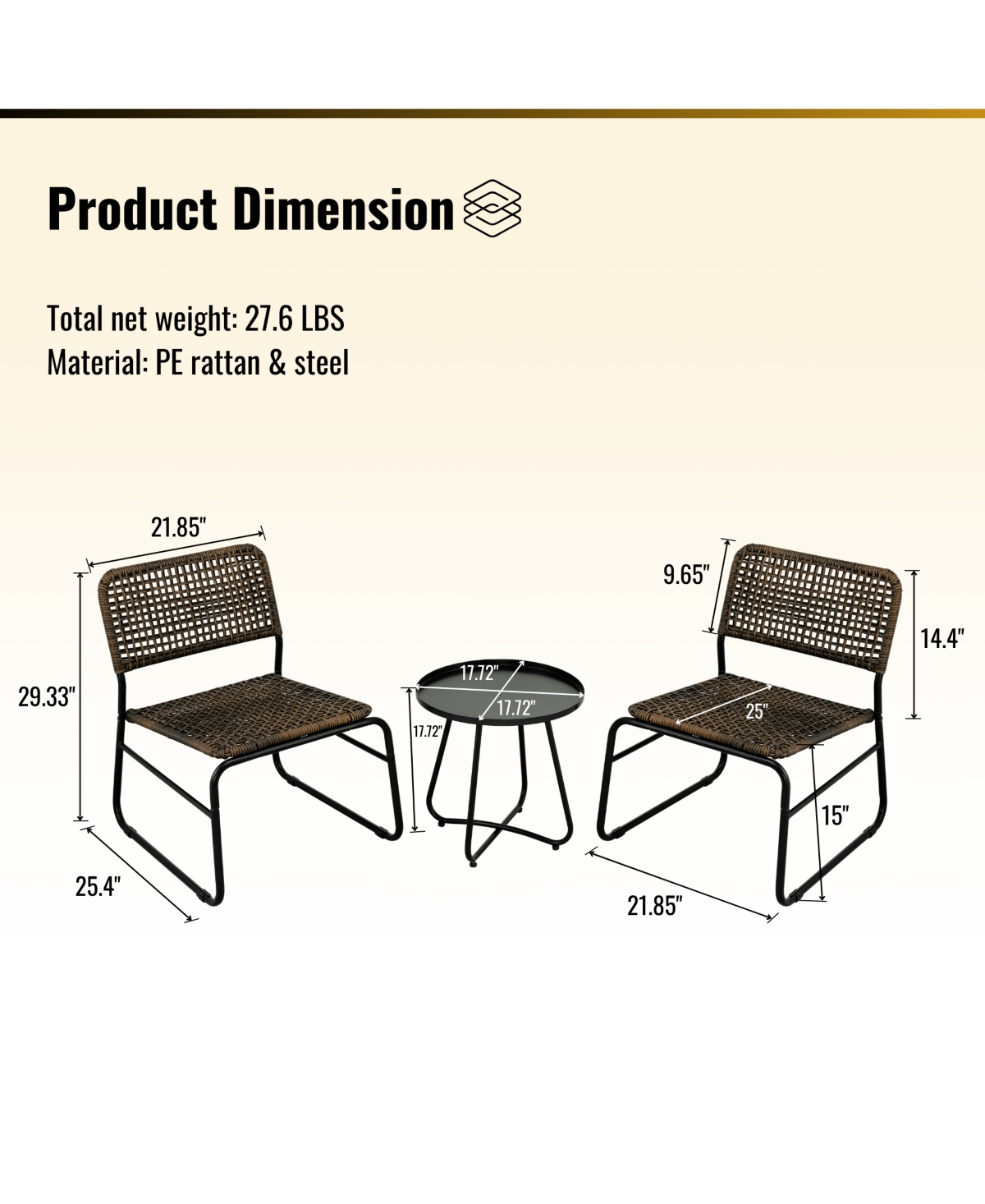 Patio Furniture Set 3 Piece Mixture Pattern Pe Rattan Steel Frame And Modern Round Table