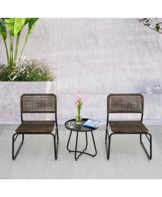 Patio Furniture Set 3 Piece Mixture Pattern PE Rattan Steel Frame And Modern Round Table