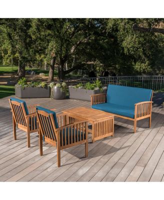 Outdoor 4-Pcs Set Acacia Wood Sofa Set with Water Resistant Cushions