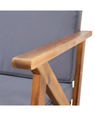 4-Piece Wood Patio Conversation Set with Gray Cushions