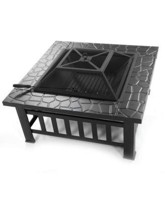 32 in. Outside Portable Metal Wood Burning Fire Pit Square Fire Pits and Outdoor Fireplaces for Patio, Camping