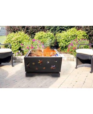 26 in Outdoor Square Wood-Burning Fire Pit Table with Grill and Poker  Large Burning Space Fireplace for Picnic Bonfires