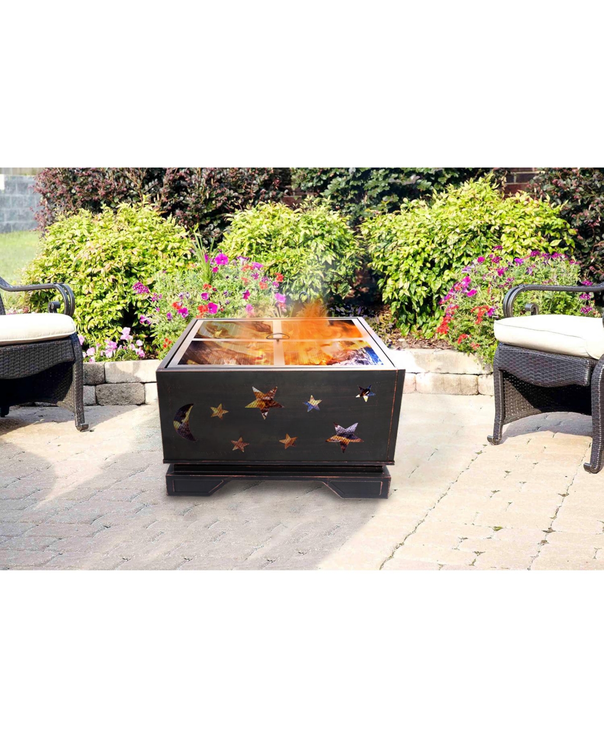 26 in.Outdoor Square Wood-Burning Fire Pit Table with Grill and Poker, Large Burning Space Fireplace for Picnic Bonfires
