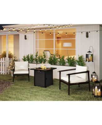 28 in. Propane Fire Pit Table, Rattan and Wicker,50000 BTU, Glass Windscreen Protector