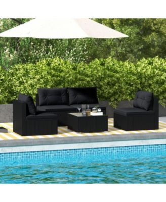 5-Piece Outdoor Patio Furniture Set with Cushions and Coffee Table-Black