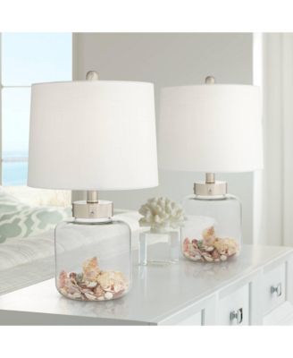 Coastal Accent Table Lamps 20.5" High Set of 2 Small Clear Glass Fillable Shells White Drum Shade for Living Room Family Bedroom