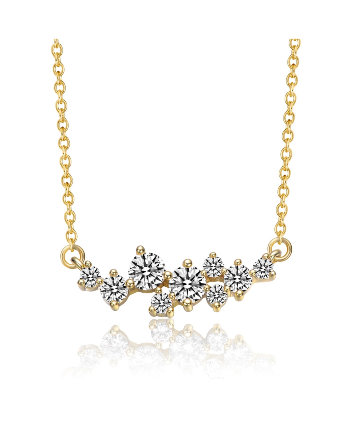 Sterling Silver 14K Gold Plated with Clear Moissanite Sleek Rectangular Pendant Necklace - Gold
