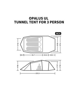 Opalus 3 Person Tunnel Tent, Lightweight Backpacking Tent with Vestibule, Double Wall 4 Season Tents for Camping