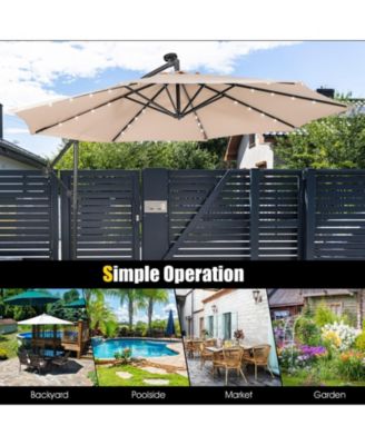 10 Feet Patio Solar Powered Cantilever Umbrella with Tilting System-Beige