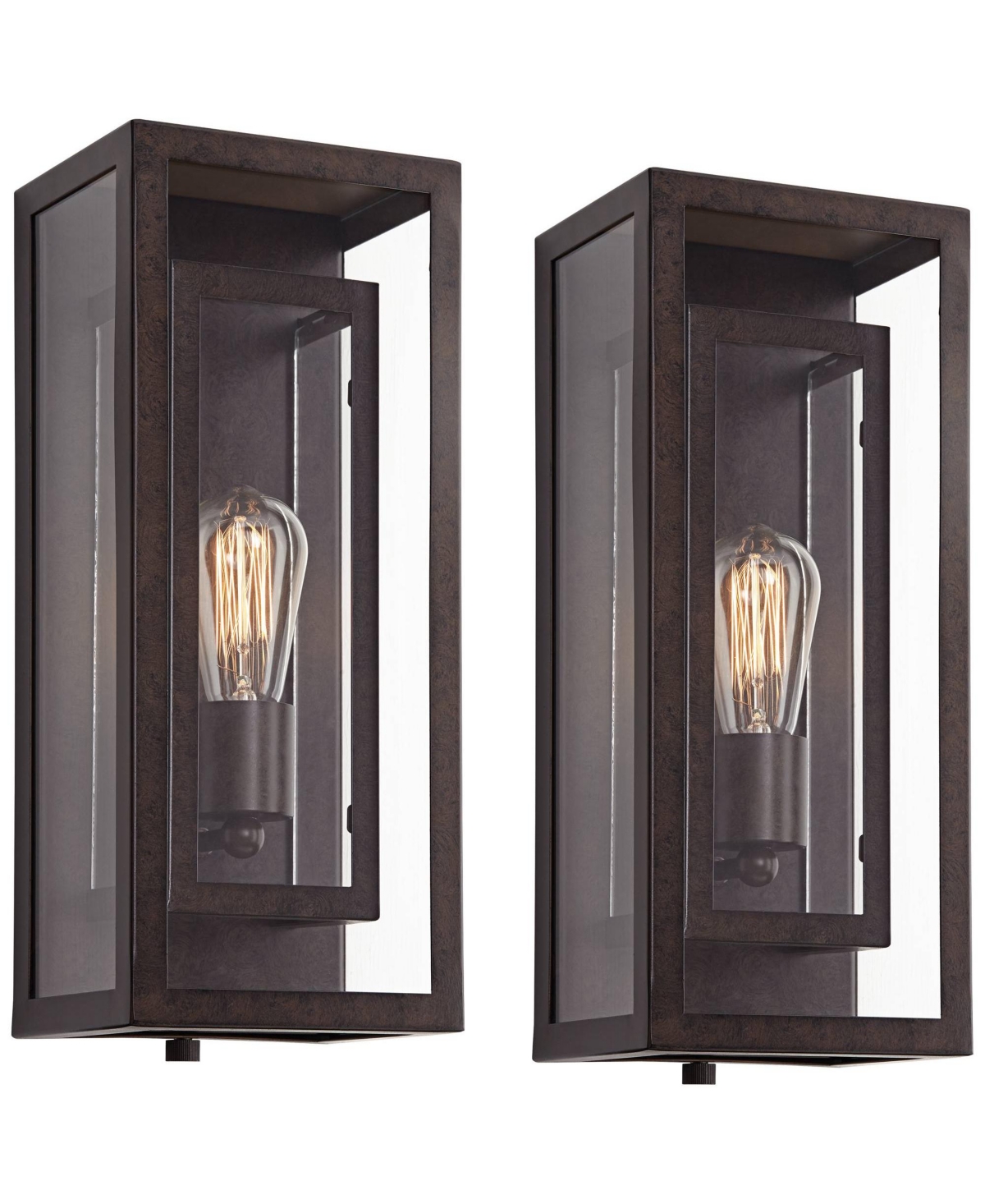 Double Box Rustic Industrial Farmhouse Outdoor Wall Light Fixtures Set of 2 Bronze 15 1/2&#x22; Clear Glass for Exterior Barn Deck House Porch Yard Pa