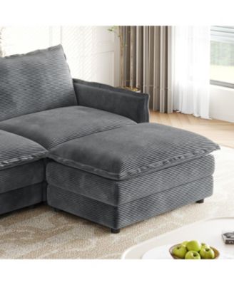 Streamdale Corduroy 3-Seater Cloud Couch with Footrests & Cushions