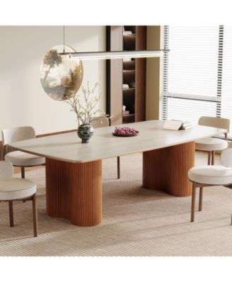78.7" Sintered Stone Dining Table for 8-10,Luxury Rectangular Kitchen Table with Solid Wood Legs, Mid-Century Dining Room Table Dinner Table for Living Room