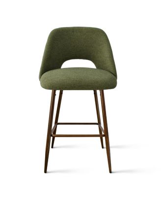  Set of 4  Textured Fabric, Walnut-Finished Metal  Curved Backrest, Padded Seat, Footrest Counter Height Stools